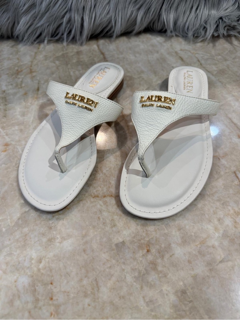 Ralph Lauren (Lauren) Wescott cream tumbled, leather sandals, size 7